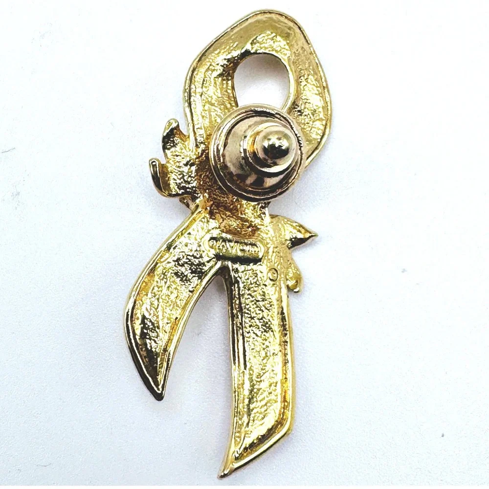 Avon Pink Ribbon Brooch Gold Tone‎ Rose Floral Enamel Breast Cancer Awareness